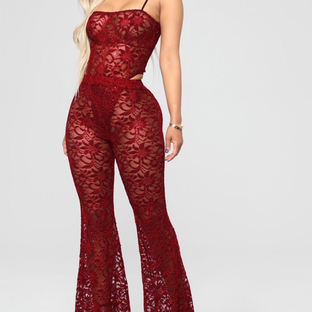 Two piece Burgundy Lace Set XS